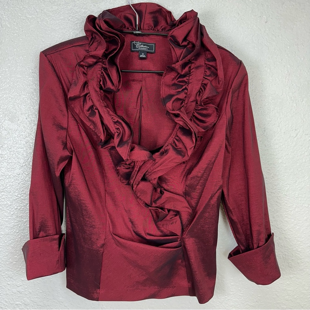 Collection Dressbarn holiday Blouse Metallic Ruffle Wine 12 Whimsigoth Vampy - Picture 6 of 10